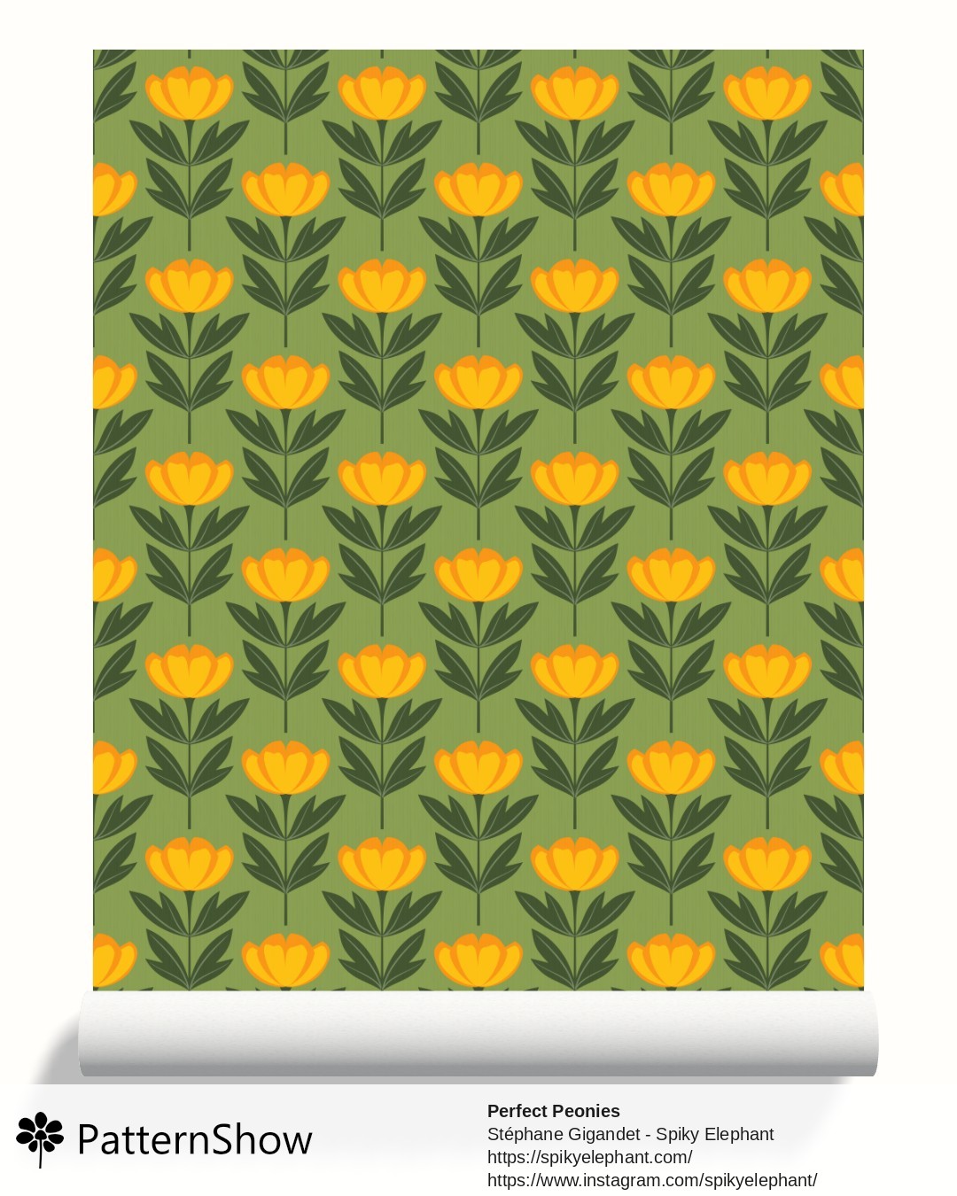 Perfect Peonies wallpaper - Orange Golden Yellow Flowers Olive Green