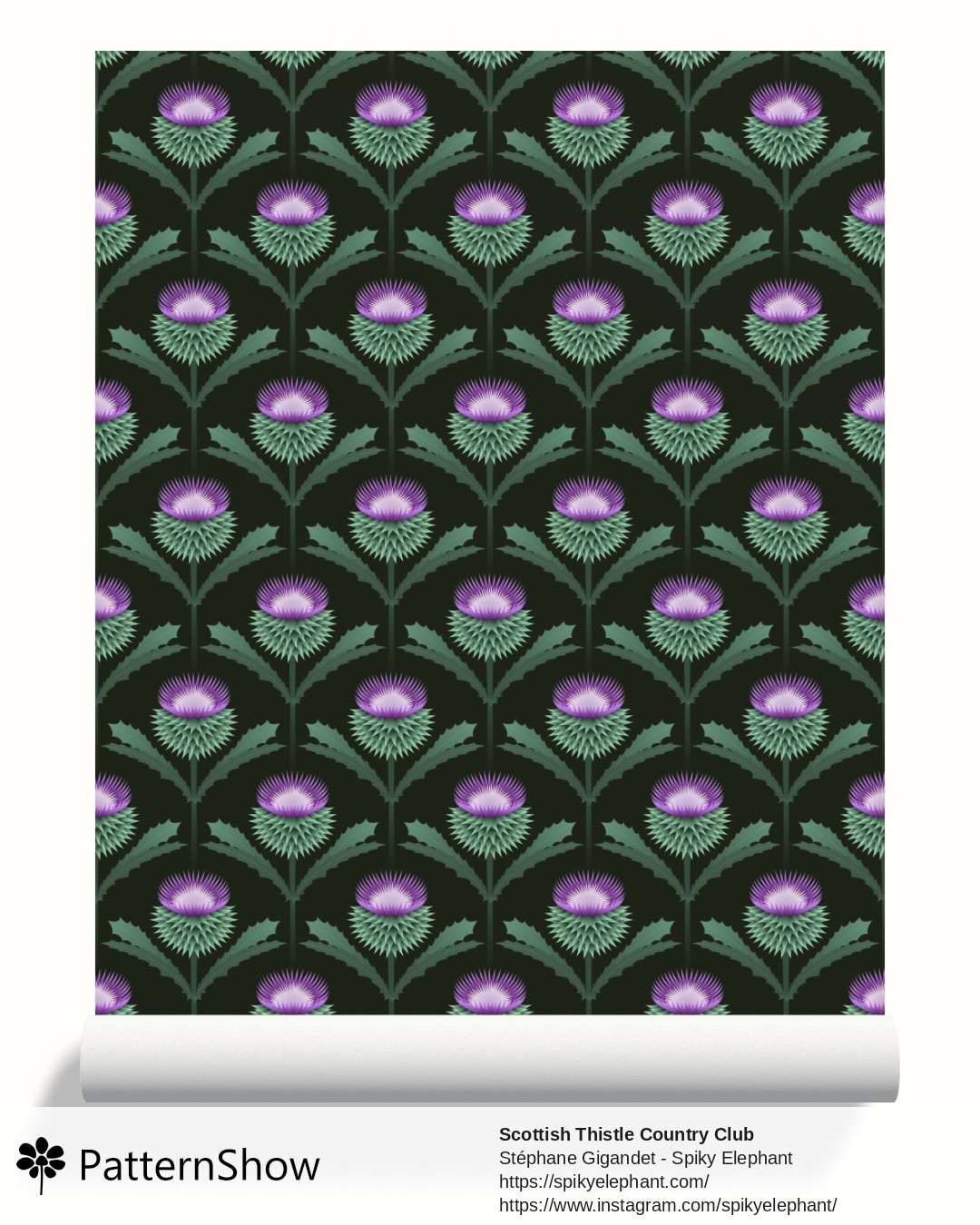Scottish Thistle Country Club wallpaper - Purple Pink Dark Sage Green