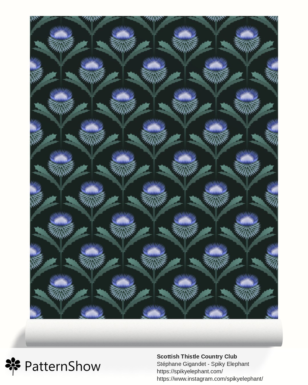 Scottish Thistle Country Club wallpaper - Indigo Blue Sage Green Navy