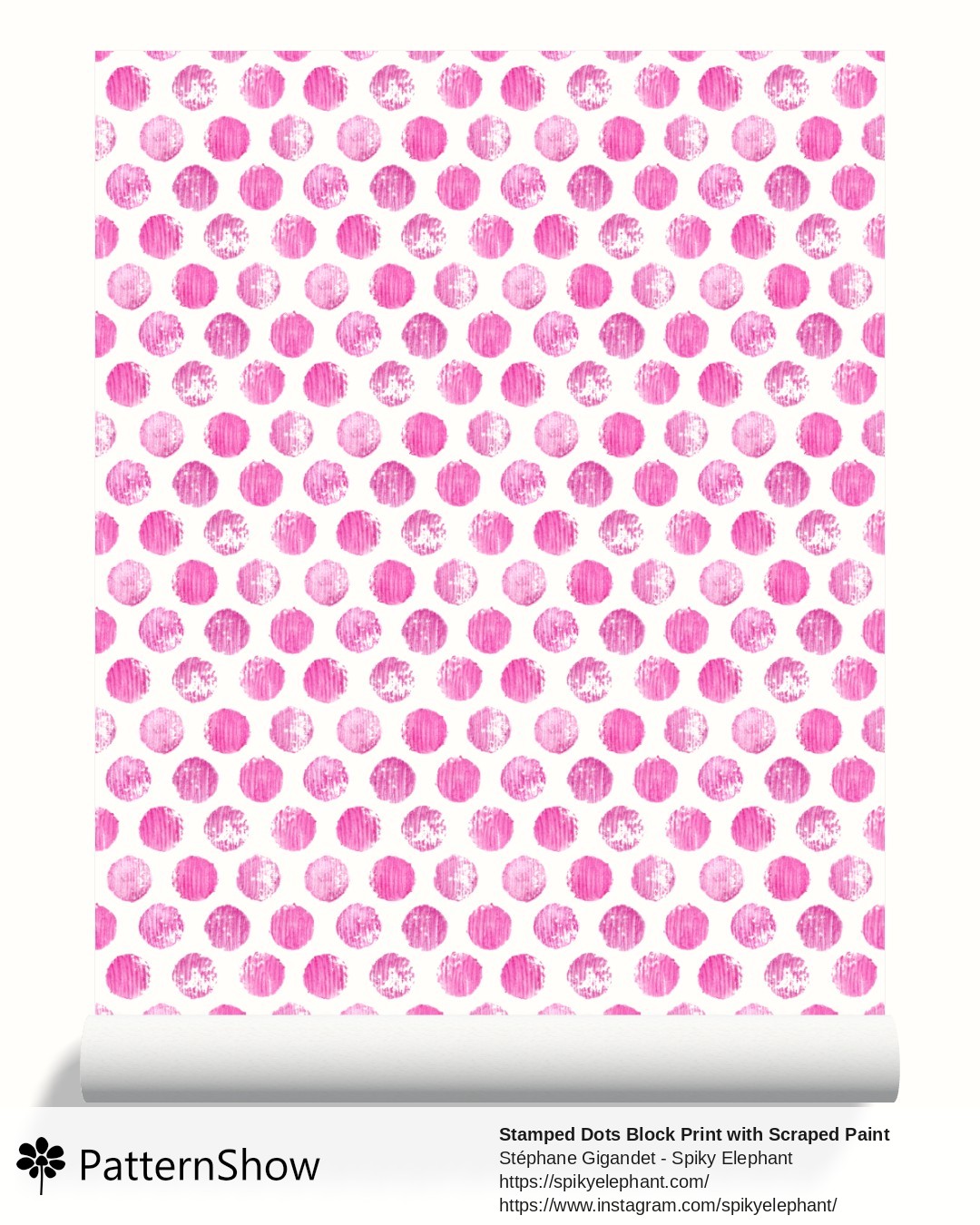 Stamped Dots Block Print with Scraped Paint Brush Strokes wallpaper - Pink