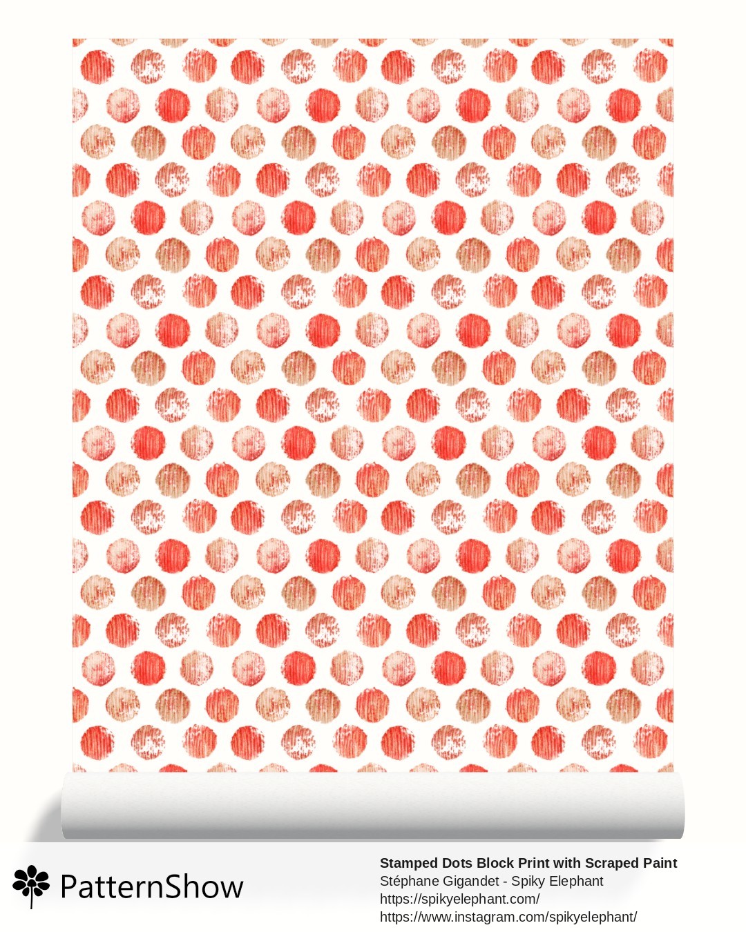 Stamped Dots Block Print with Scraped Paint Brush Strokes wallpaper - Red Beige Wood