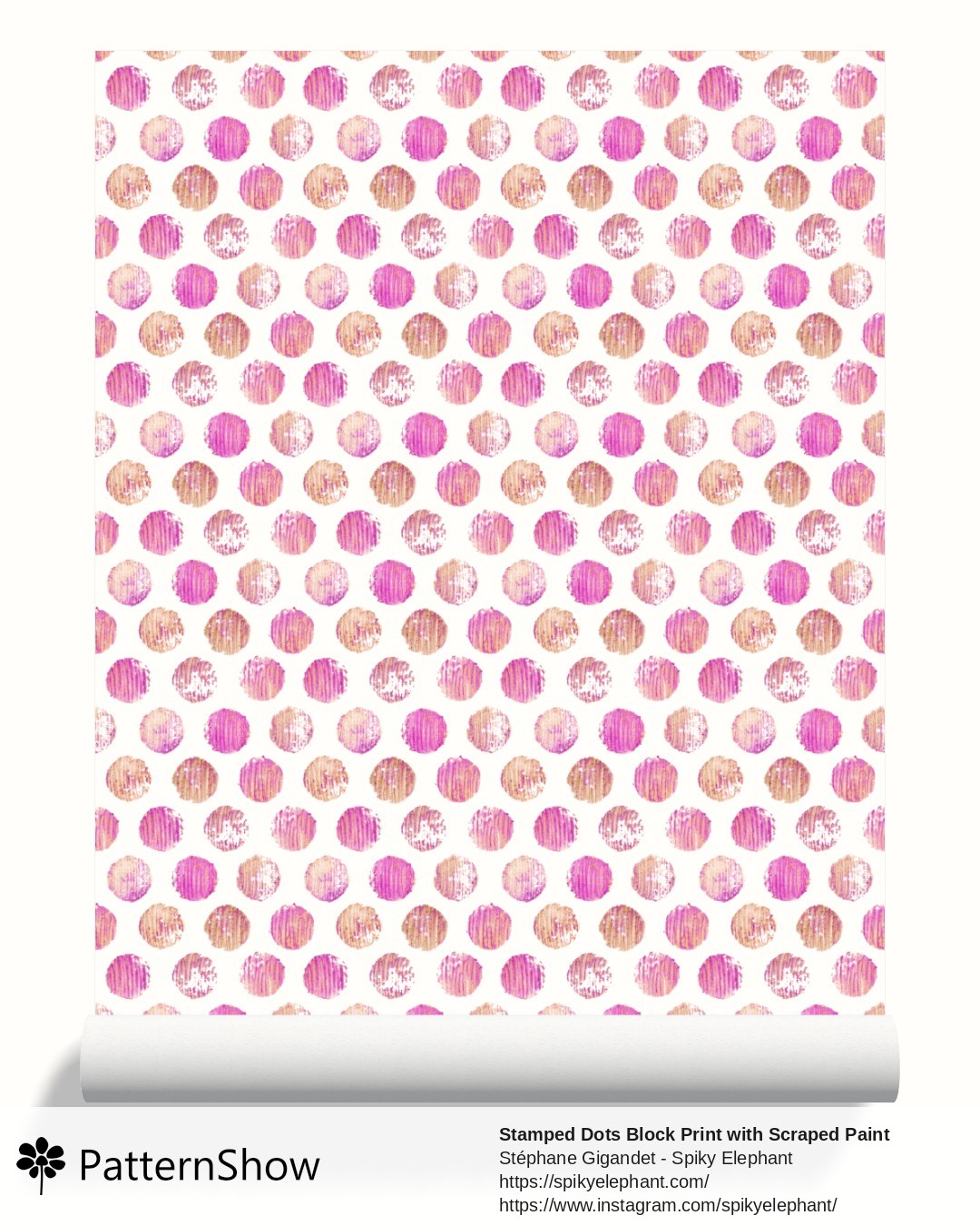 Stamped Dots Block Print with Scraped Paint Brush Strokes wallpaper - Pink Beige Wood