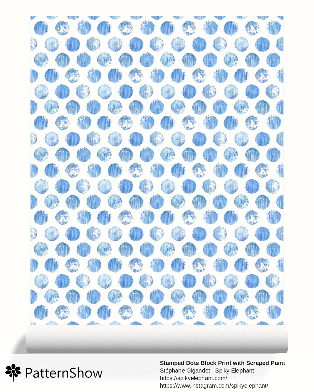 Stamped Dots Block Print with Scraped Paint Brush Strokes wallpaper - Blue