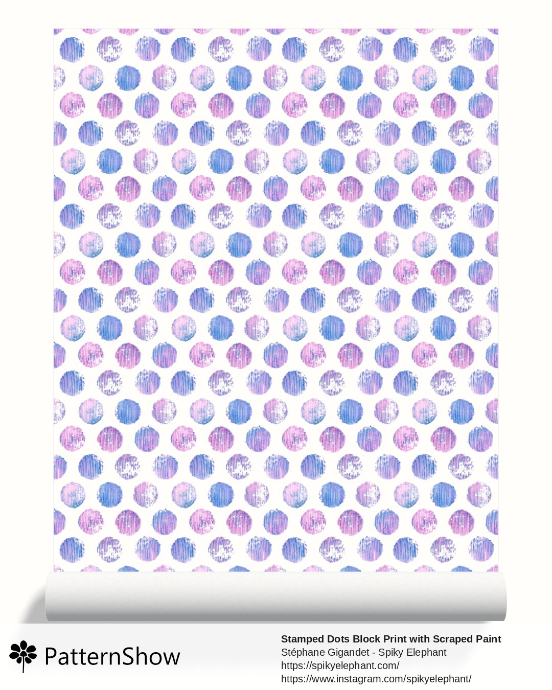 Stamped Dots Block Print with Scraped Paint Brush Strokes wallpaper - Blue Pink