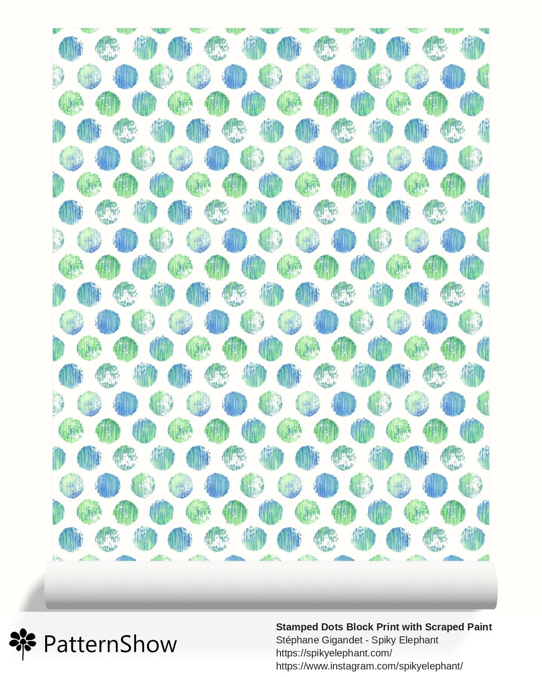 Stamped Dots Block Print with Scraped Paint Brush Strokes wallpaper - Blue Green