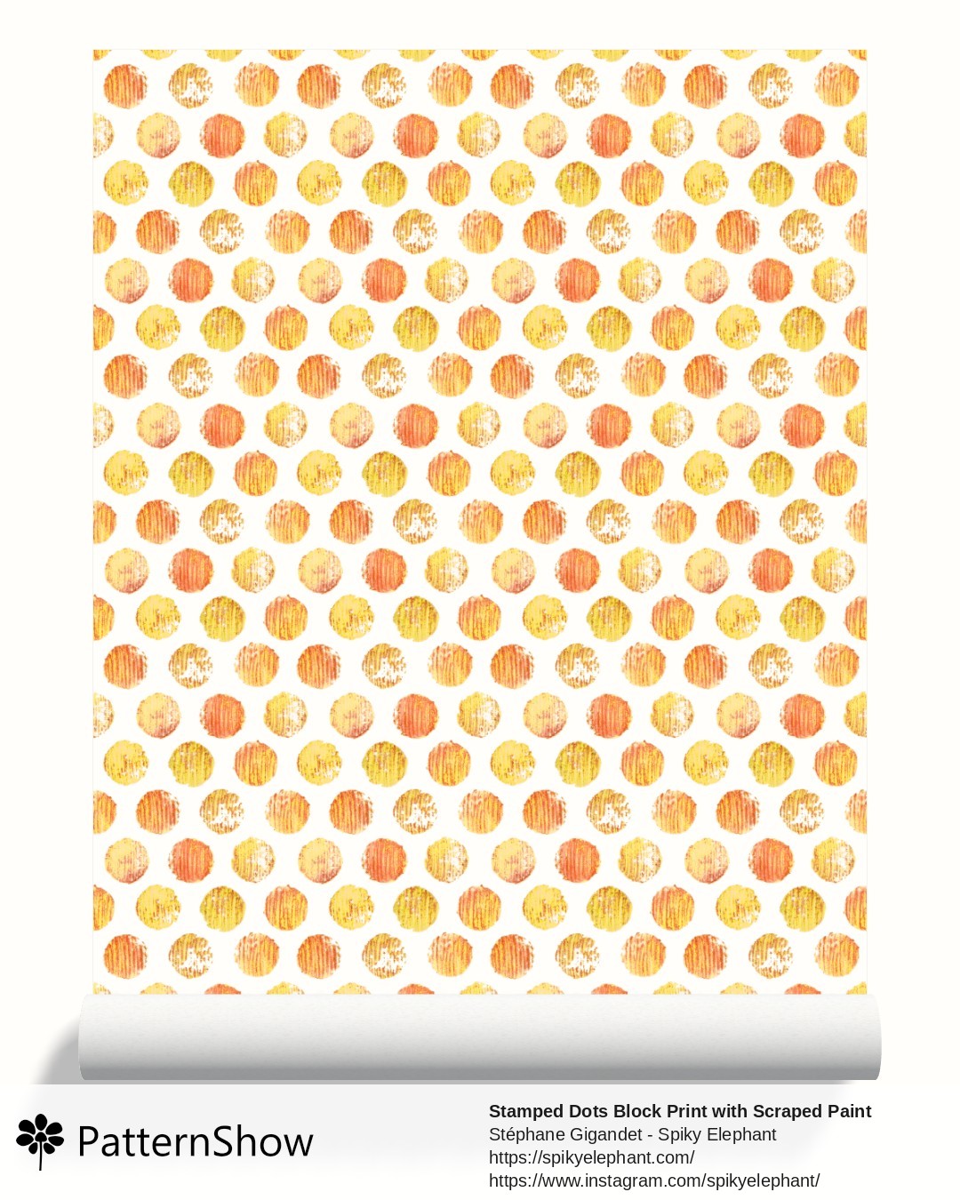 Stamped Dots Block Print with Scraped Paint Brush Strokes wallpaper - Yellow Orange