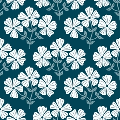 Delicate Flowers Soft Garden Blooms - White Dark Teal Navy Blue