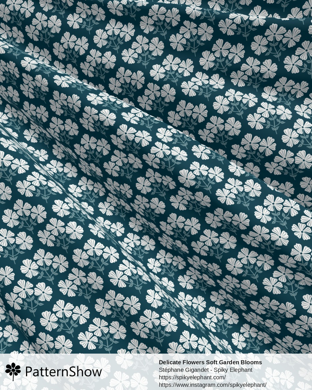 Delicate Flowers Soft Garden Blooms - White Dark Teal Navy Blue