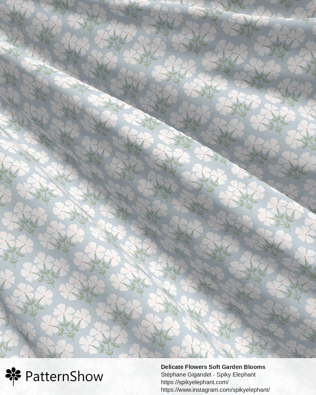 Delicate Flowers Soft Garden Blooms - Preppy White Blue Pink Sage Green