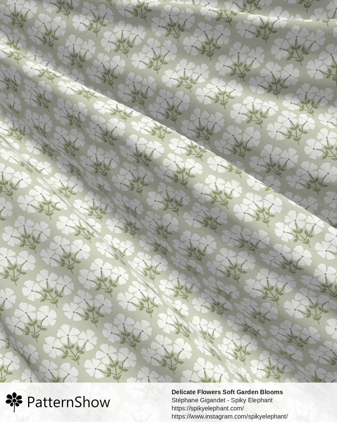 Delicate Flowers Soft Garden Blooms - White Grey Forest Green Cream