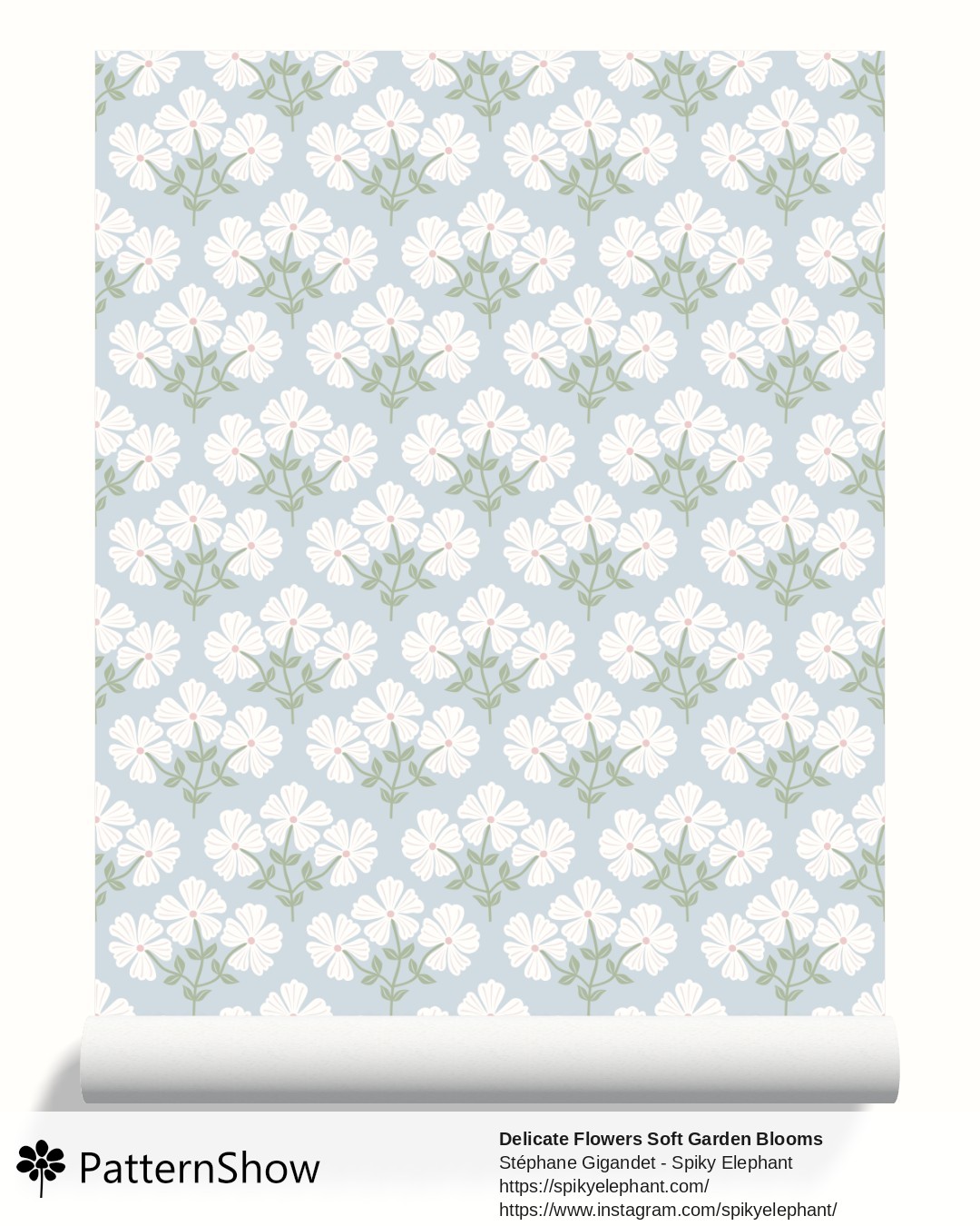 Delicate Flowers Soft Garden Blooms wallpaper - Preppy White Blue Pink Sage Green
