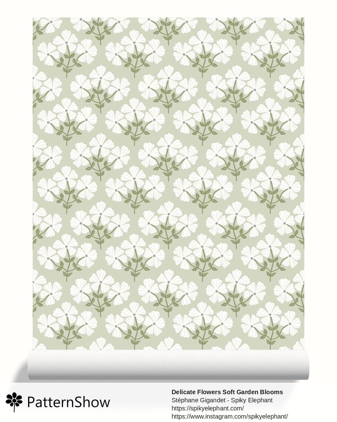 Delicate Flowers Soft Garden Blooms wallpaper - White Grey Forest Green Cream