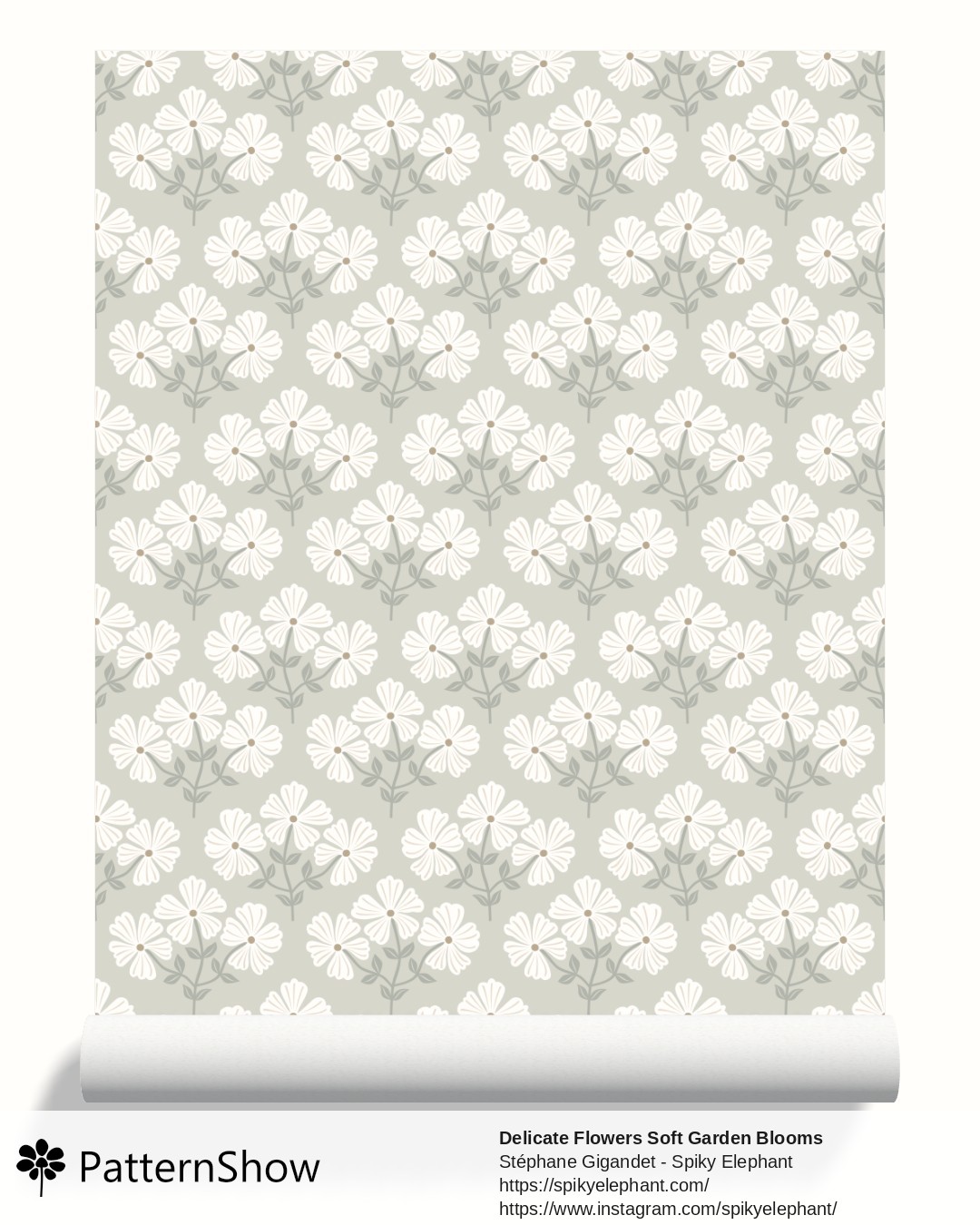 Delicate Flowers Soft Garden Blooms wallpaper - White Beige Sage Green Artichoke