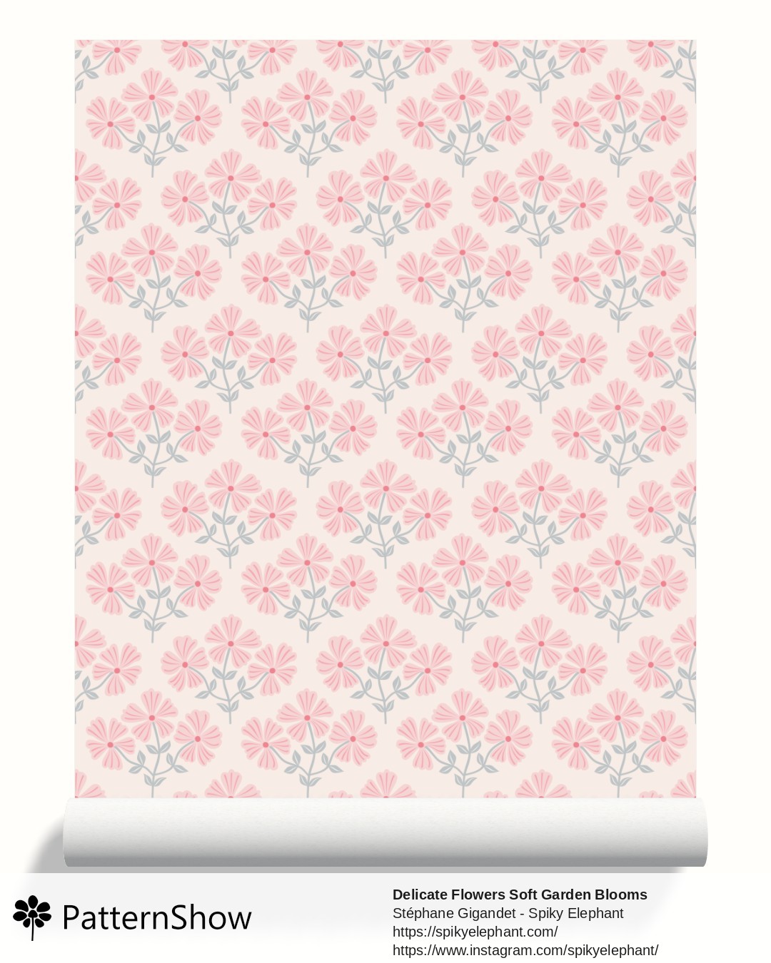 Delicate Flowers Soft Garden Blooms wallpaper - Peach Pink Muted Blue Grey Blush