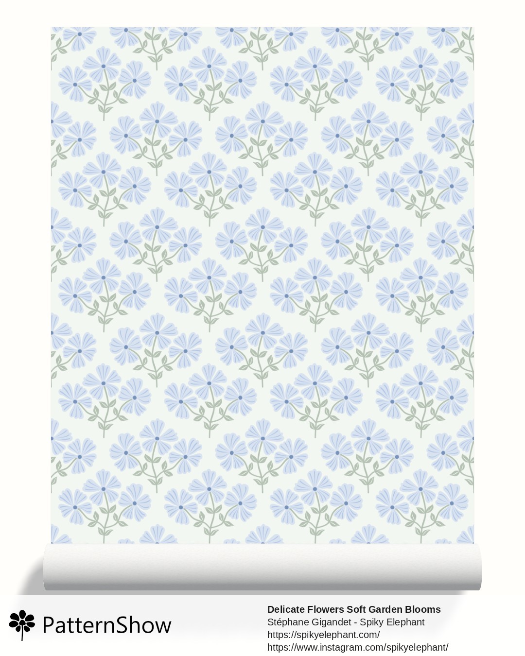 Delicate Flowers Soft Garden Blooms wallpaper - Cornflower Blue Sage Green Cream
