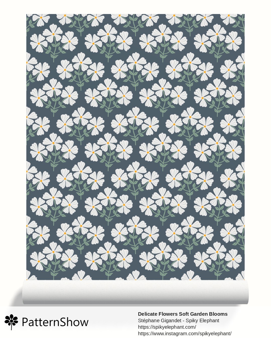 Delicate Flowers Soft Garden Blooms wallpaper - White Sage Green Muted Teal Blue