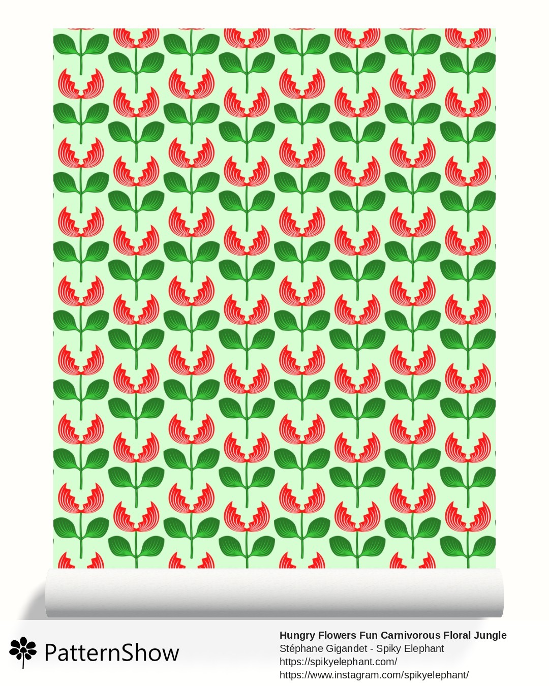 Hungry Flowers Fun Carnivorous Floral Jungle Plants wallpaper - Red Light Green Mint