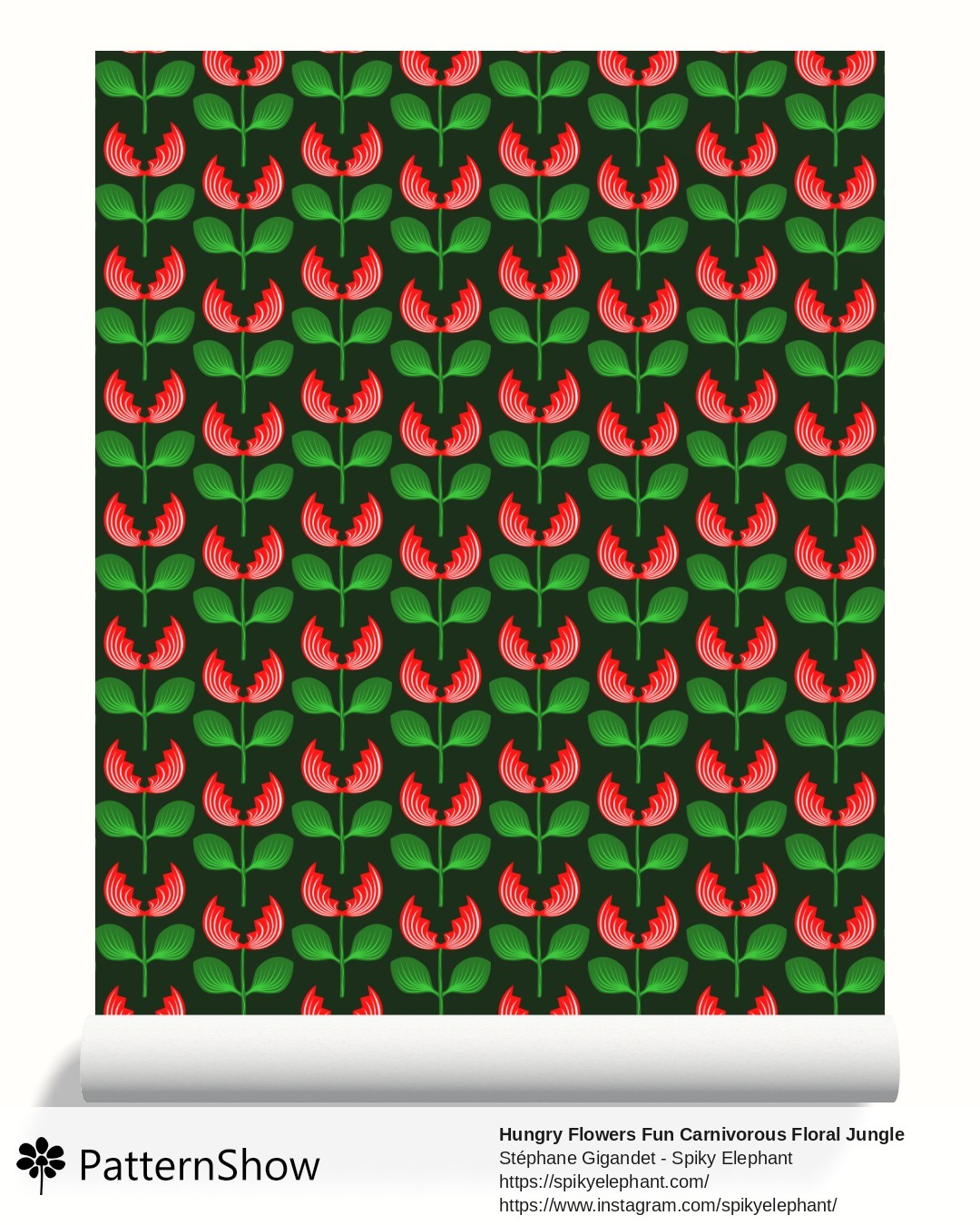Hungry Flowers Fun Carnivorous Floral Jungle Plants wallpaper - Red Dark Forest Green