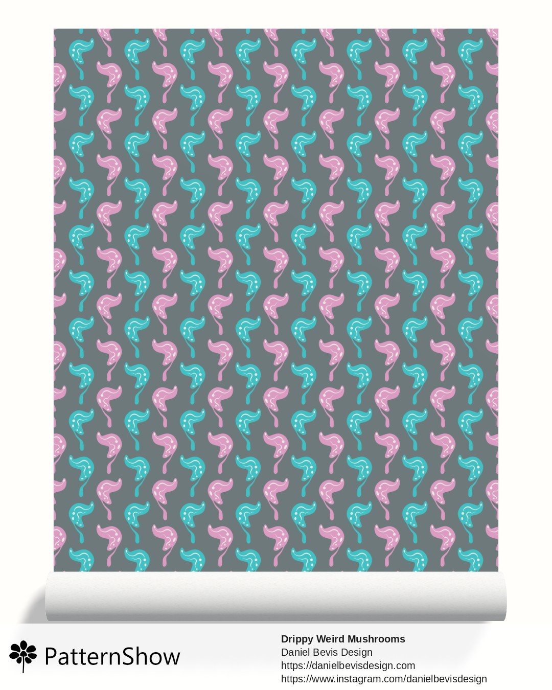 Drippy Weird Mushrooms wallpaper - Fairy Water Magic & Charcoal Grey