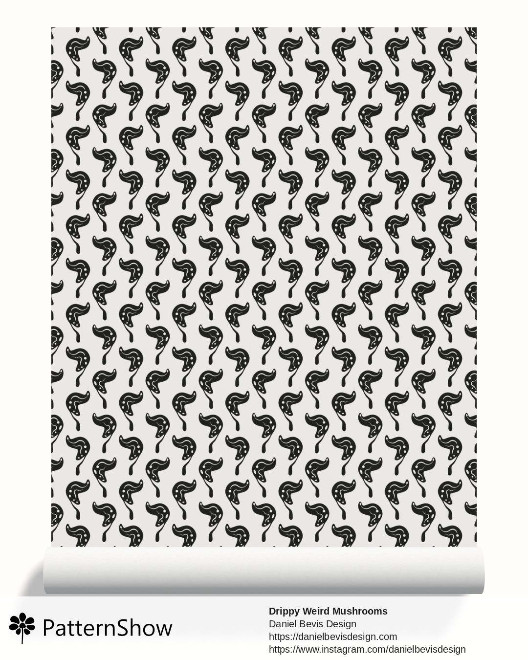 Drippy Weird Mushrooms wallpaper - Black and White