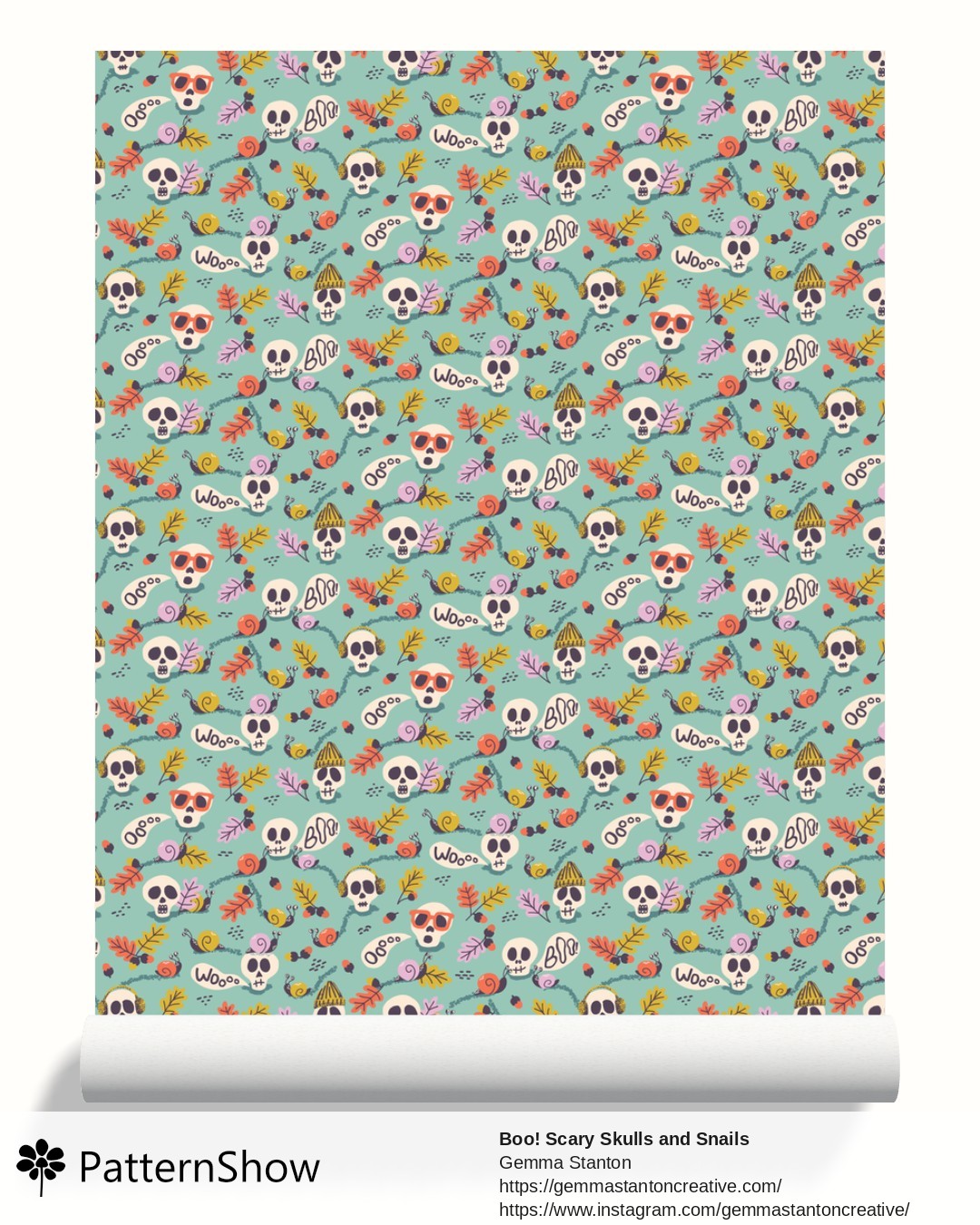 Boo! Scary Skulls and Snails wallpaper - Turquoise