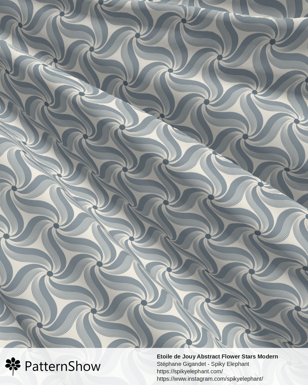 Etoile de Jouy Abstract Flower Stars Modern Toile - Refined New Scandi Steal Grey Blue Cream