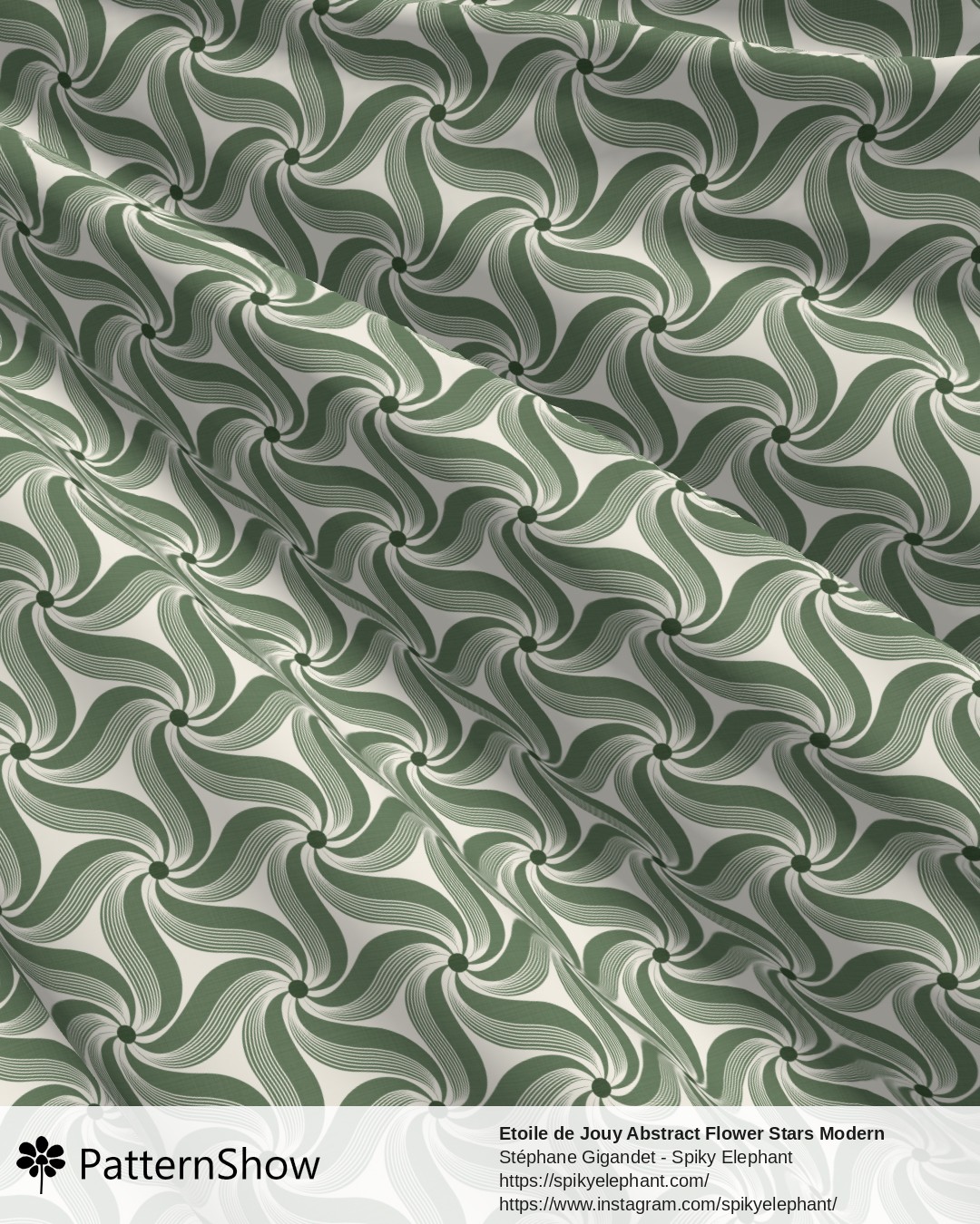 Etoile de Jouy Abstract Flower Stars Modern Toile - Sage Green Macha Tea Organic Olive Cream