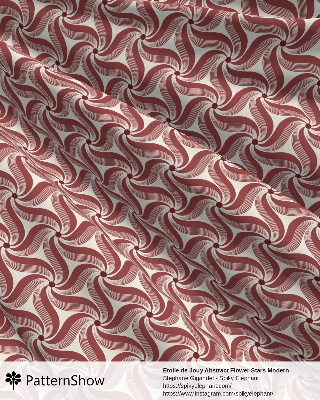 Etoile de Jouy Abstract Flower Stars Modern Toile - Dramatic Accent Sanguine Brick Red Cream