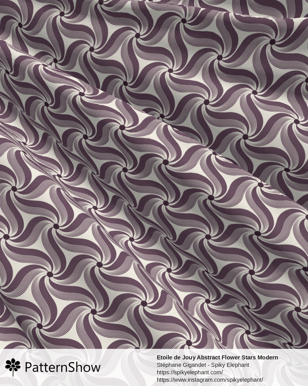 Etoile de Jouy Abstract Flower Stars Modern Toile - Vintage Aubergine Luxury Mulberry Cream