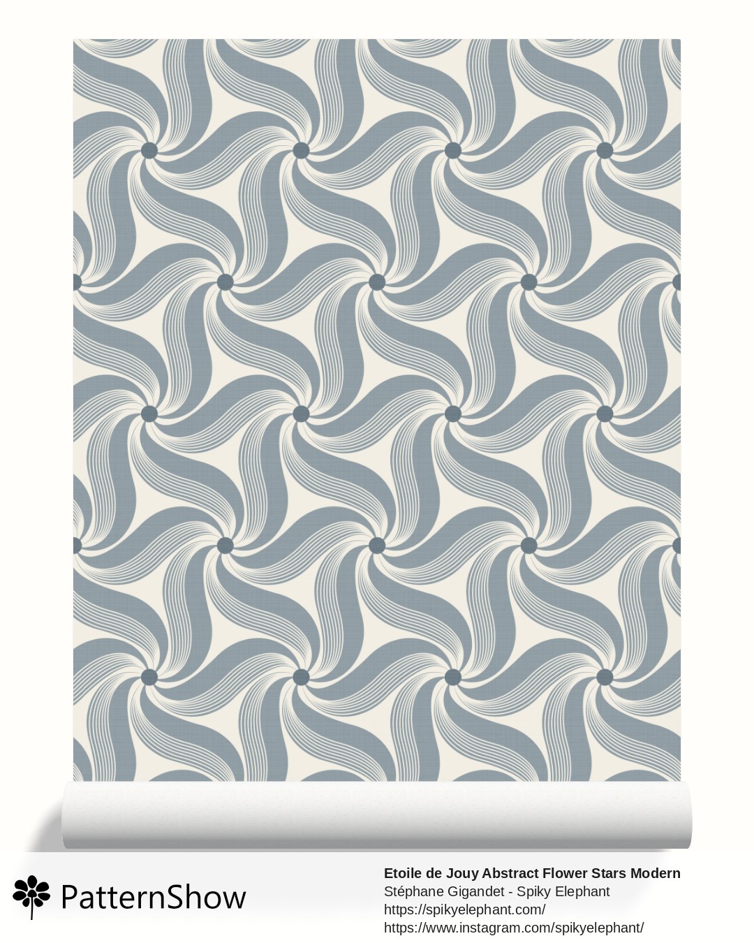 Etoile de Jouy Abstract Flower Stars Modern Toile wallpaper - Refined New Scandi Steal Grey Blue Cream