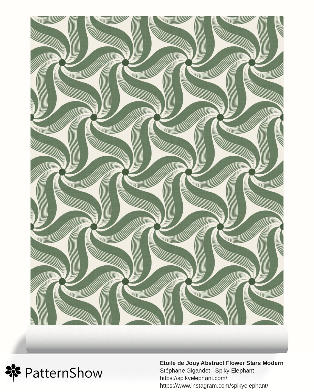 Etoile de Jouy Abstract Flower Stars Modern Toile wallpaper - Sage Green Macha Tea Organic Olive Cream