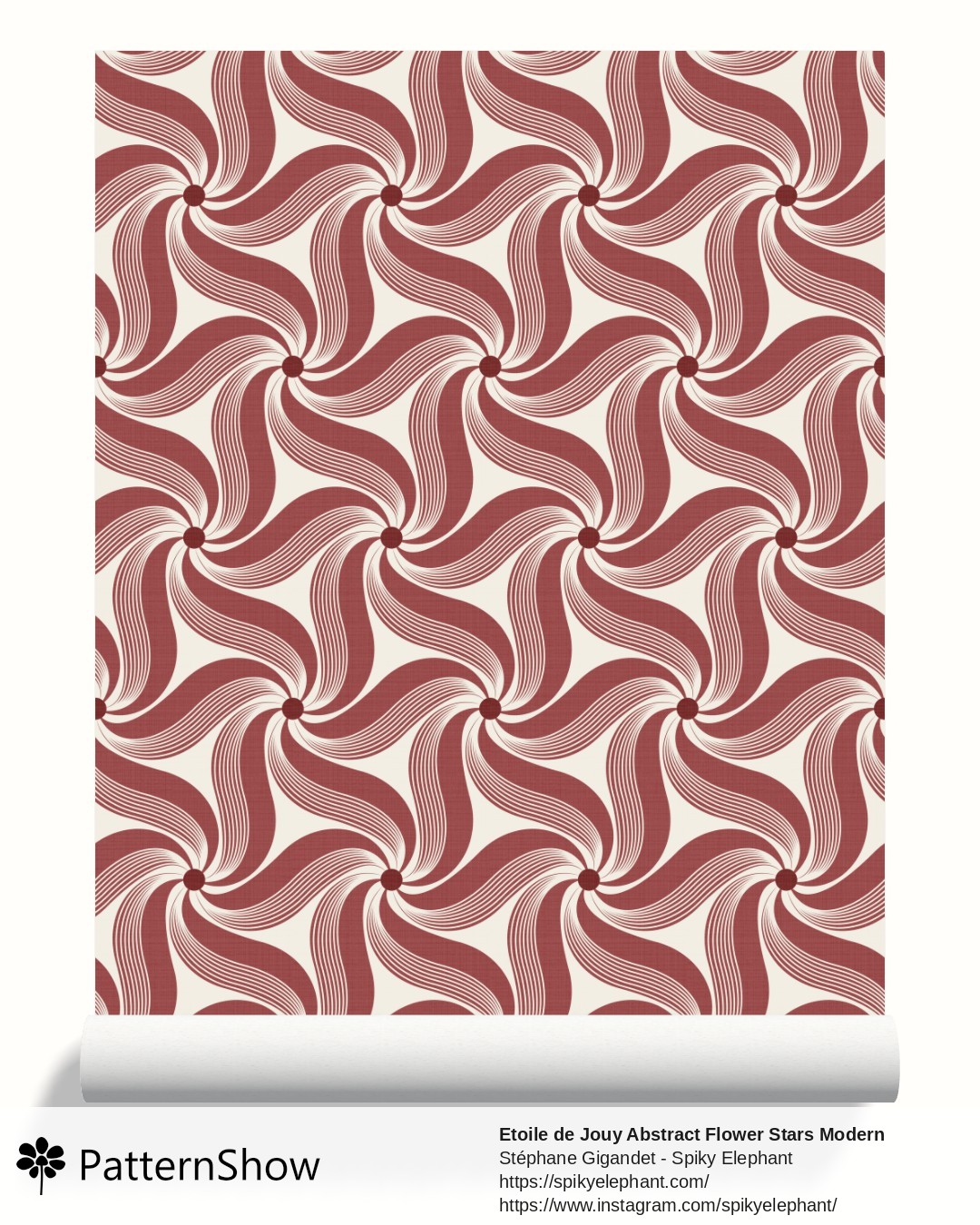 Etoile de Jouy Abstract Flower Stars Modern Toile wallpaper - Dramatic Accent Sanguine Brick Red Cream