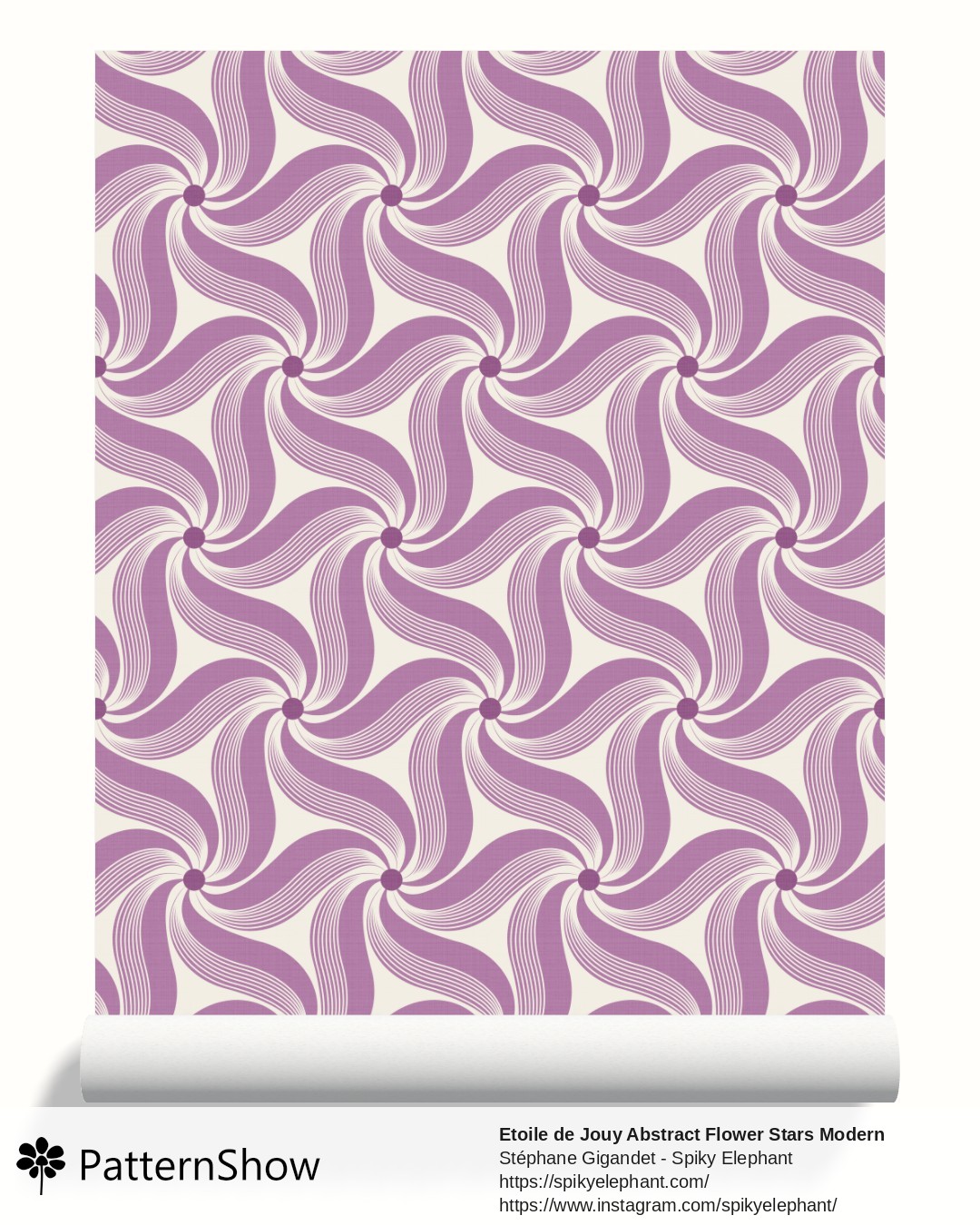 Etoile de Jouy Abstract Flower Stars Modern Toile wallpaper - Purple Lavender Lilac Plum Orchid Cream