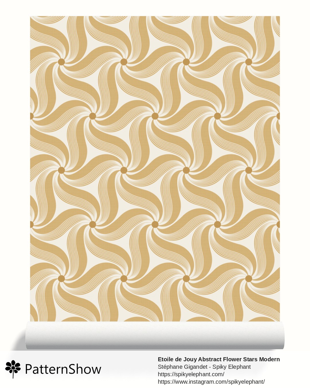 Etoile de Jouy Abstract Flower Stars Modern Toile wallpaper - Honey Gold Ochre French Mustard Cream