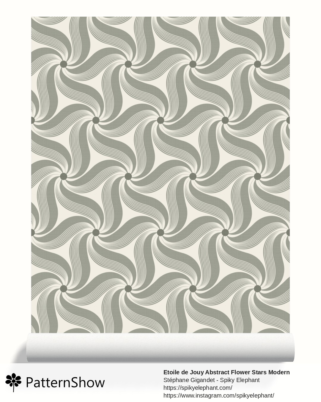 Etoile de Jouy Abstract Flower Stars Modern Toile wallpaper - Rustic French Country Sage Greem Cream