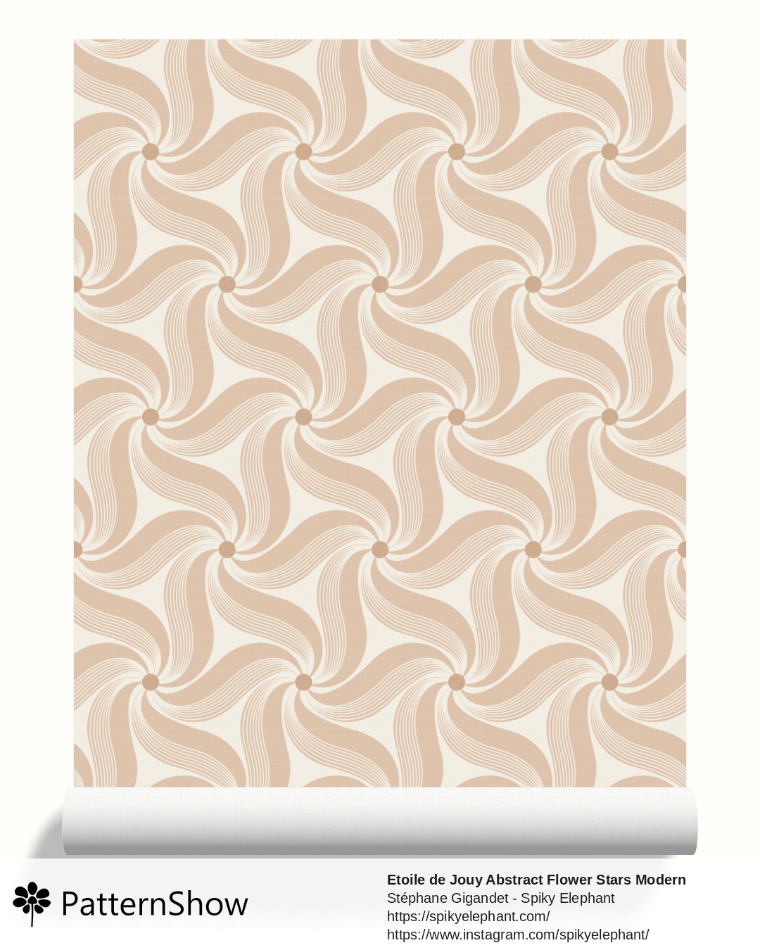 Etoile de Jouy Abstract Flower Stars Modern Toile wallpaper - Faded Terracotta Warm Peach Beige Cream