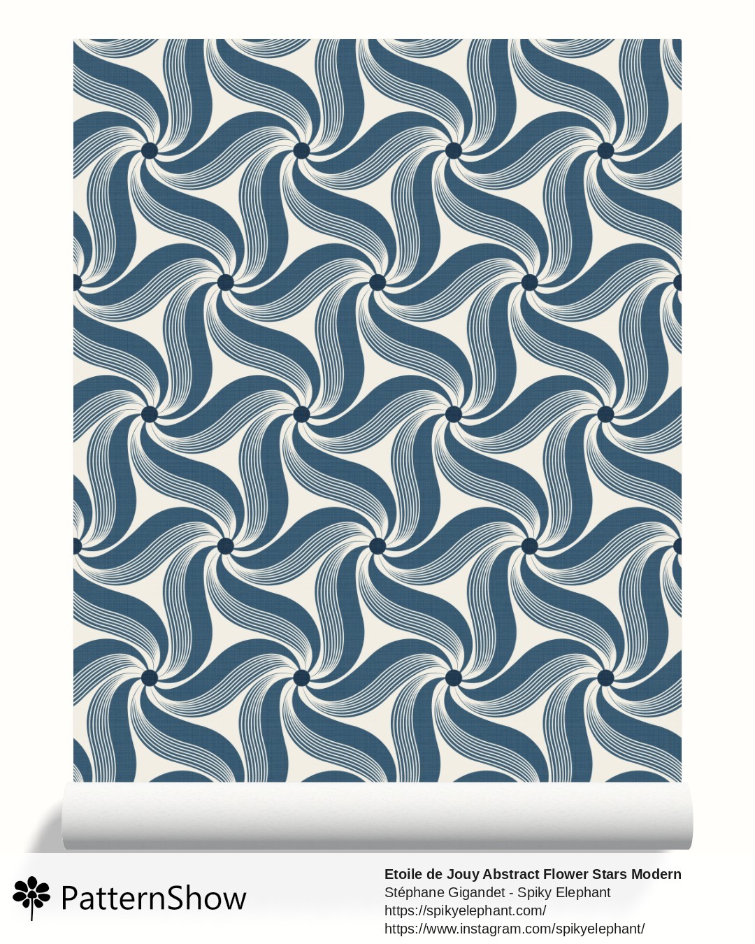 Etoile de Jouy Abstract Flower Stars Modern Toile wallpaper - Vintage Slate Indigo Delft Blue Denim