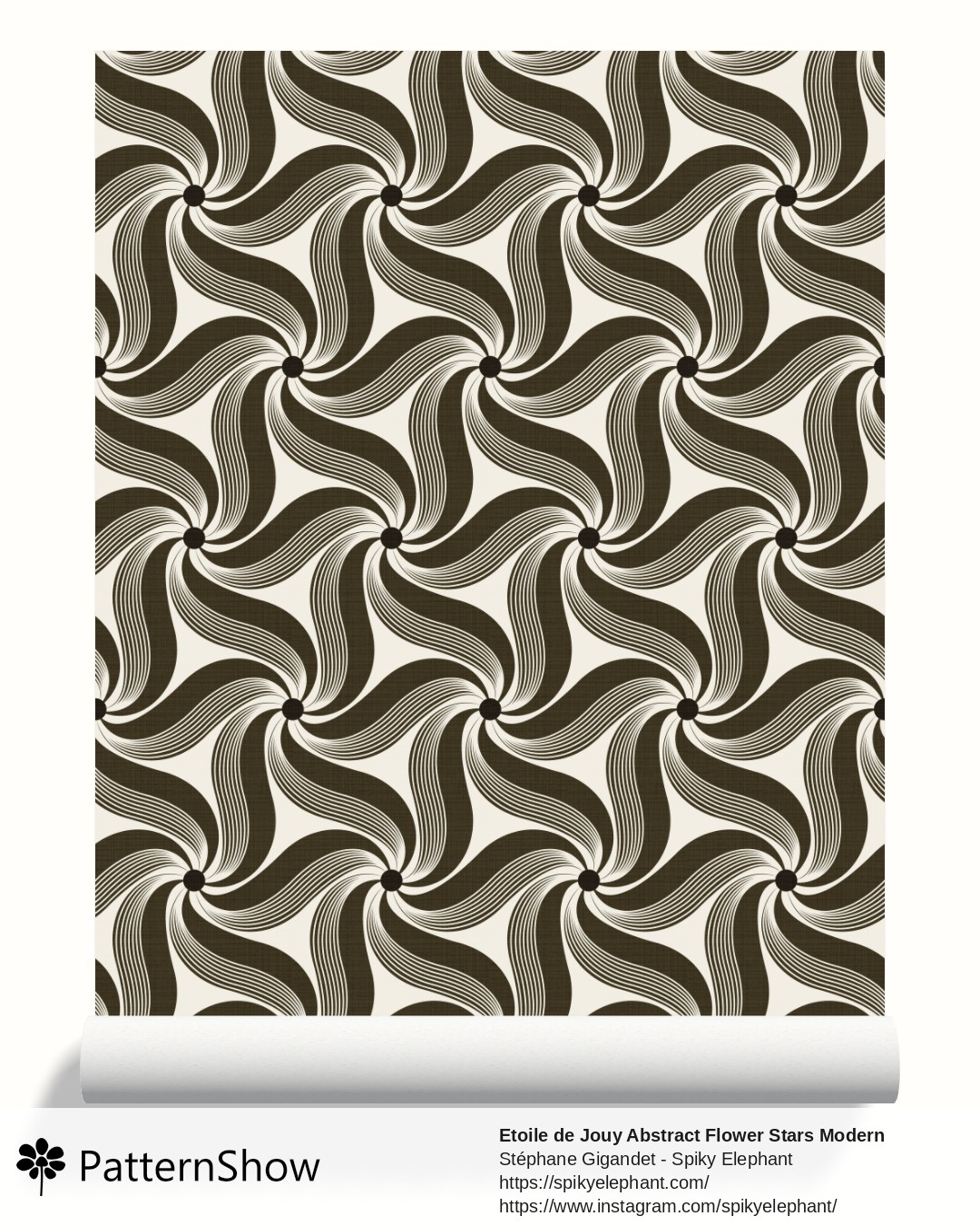 Etoile de Jouy Abstract Flower Stars Modern Toile wallpaper - Dramatic Bold Brown Dark Oak Black Olive