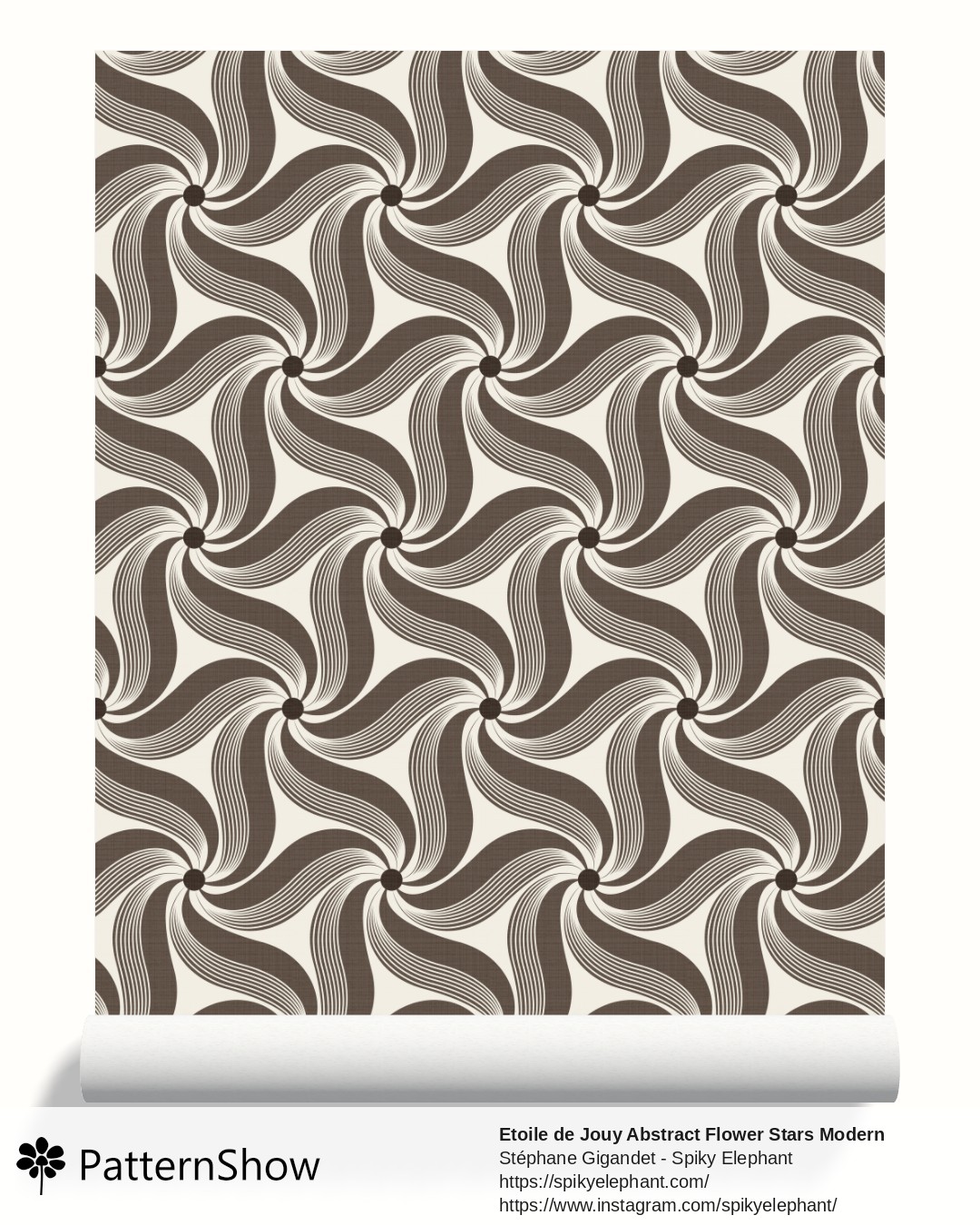 Etoile de Jouy Abstract Flower Stars Modern Toile wallpaper - Earthy Neutral Brown Bistre Taupe Cream