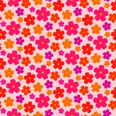 Allover Flowers Vintage Retro Floral - Vibrant Hot Pink Red Orange Purple