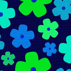 Allover Flowers Vintage Retro Floral - Navy Blue Indigo Turquoise Green