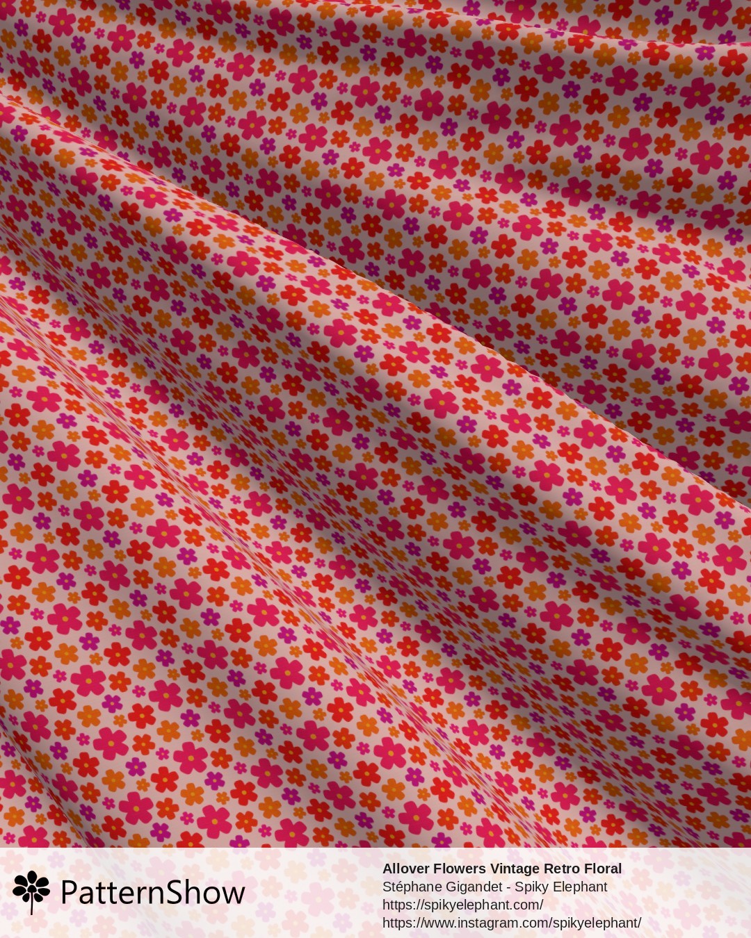 Allover Flowers Vintage Retro Floral - Vibrant Hot Pink Red Orange Purple