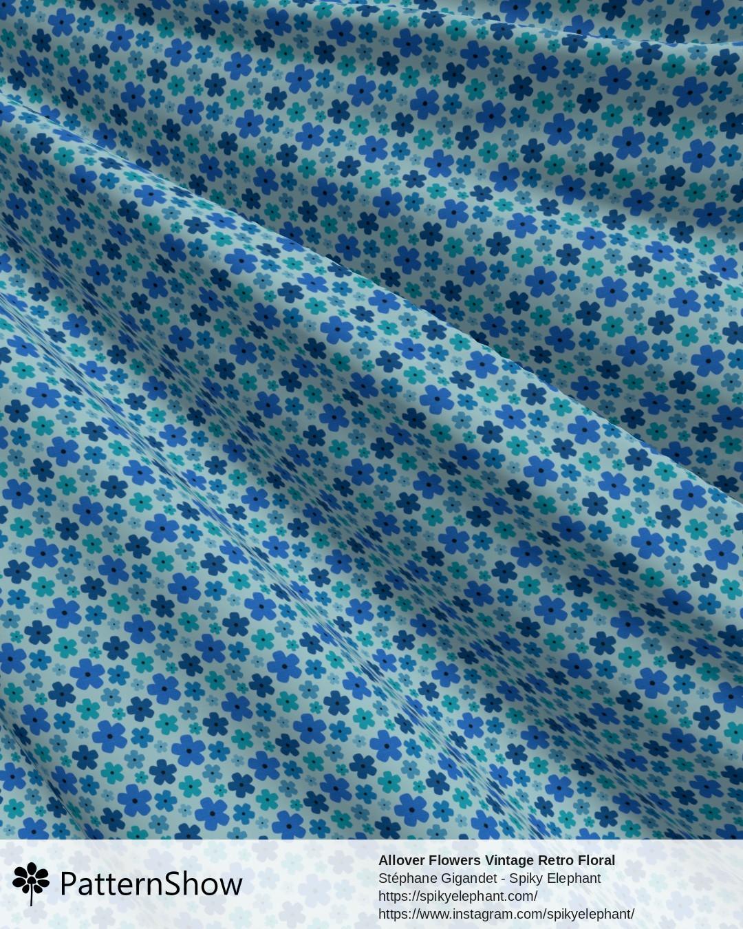 Allover Flowers Vintage Retro Floral - Coastal Sea Blue Turquoise