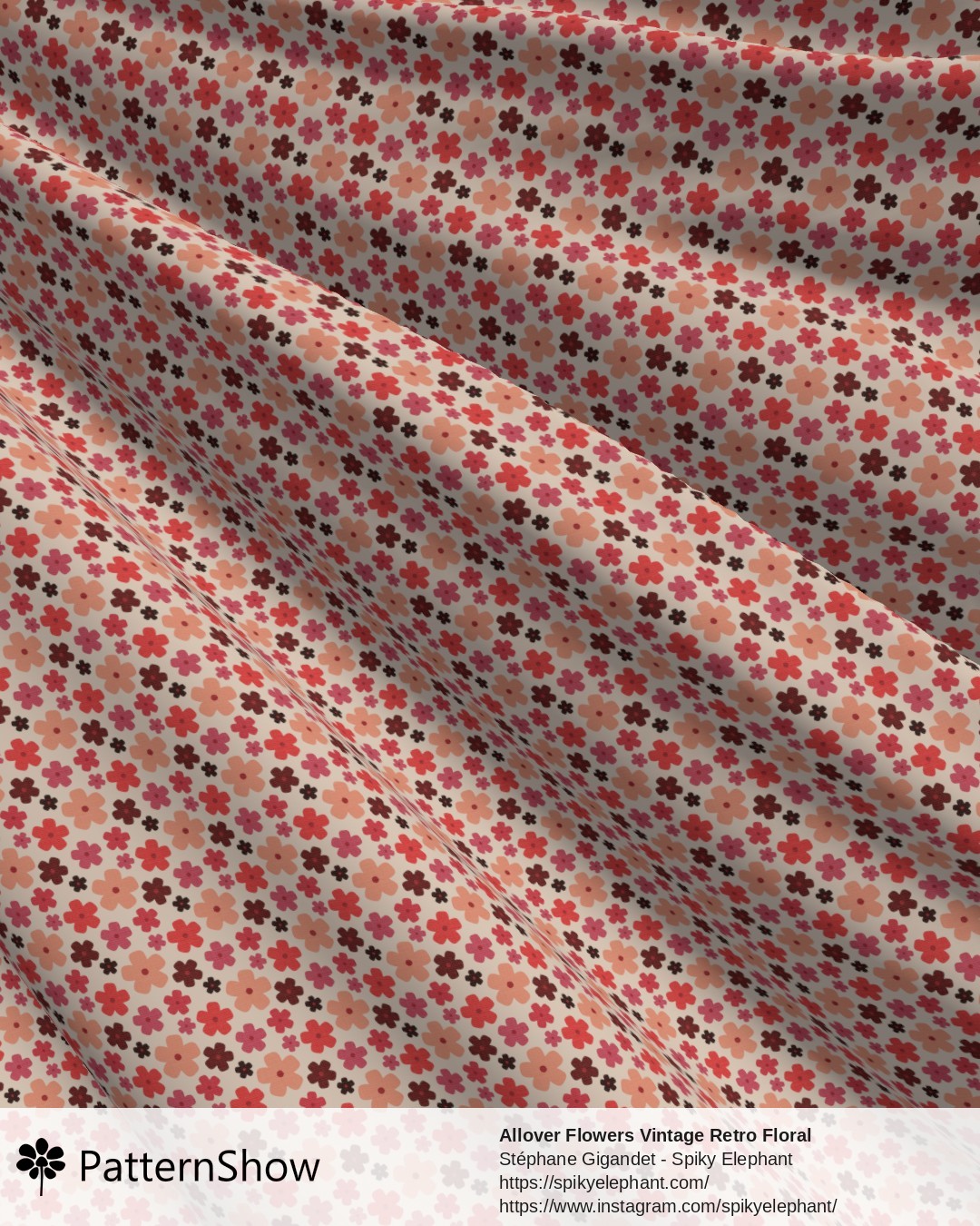 Allover Flowers Vintage Retro Floral - Red Peach Coral Orange Sand Cream