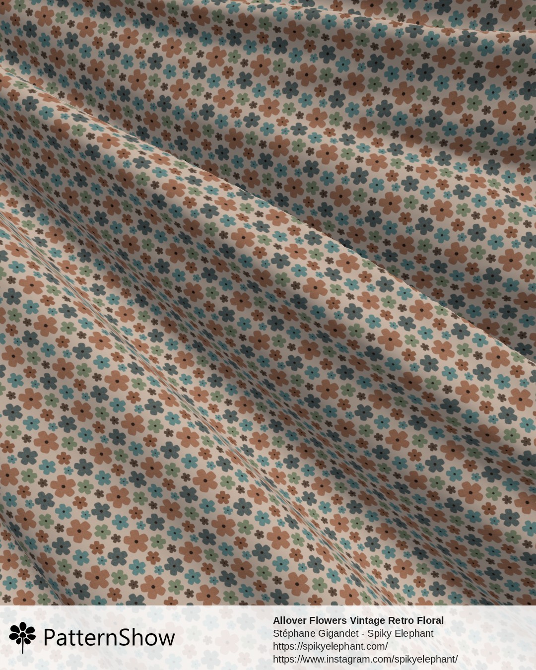 Allover Flowers Vintage Retro Floral - Vintage Cozy Garden Blue Green Brown
