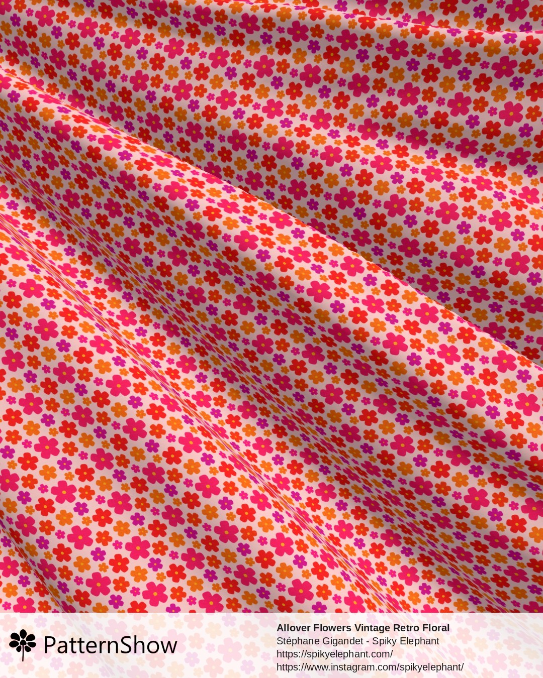 Allover Flowers Vintage Retro Floral - Vibrant Hot Pink Red Orange Purple