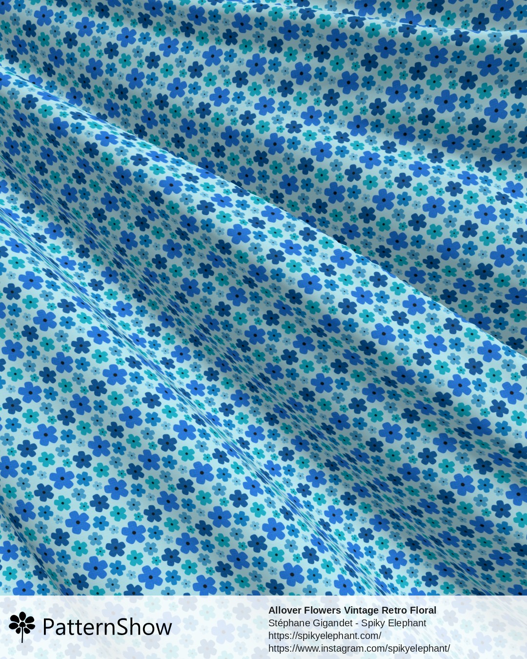 Allover Flowers Vintage Retro Floral - Coastal Sea Blue Turquoise