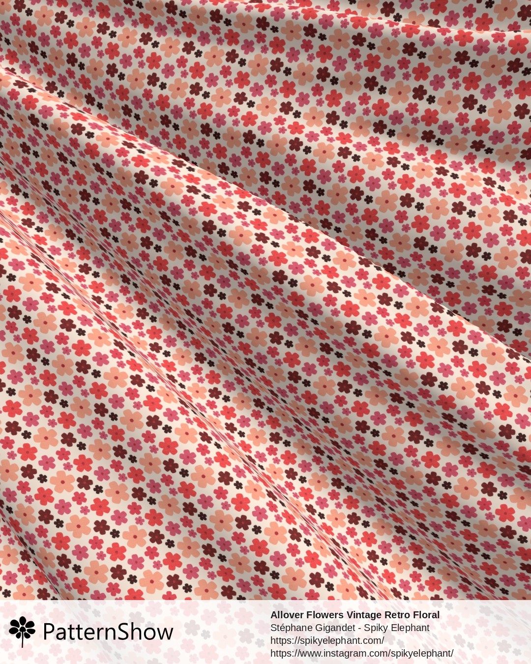 Allover Flowers Vintage Retro Floral - Red Peach Coral Orange Sand Cream