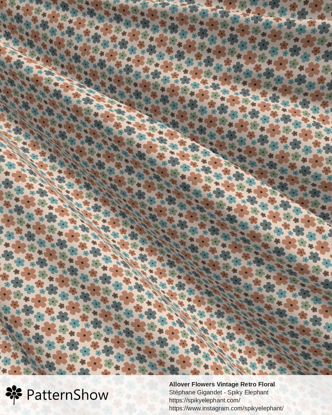 Allover Flowers Vintage Retro Floral - Vintage Cozy Garden Blue Green Brown