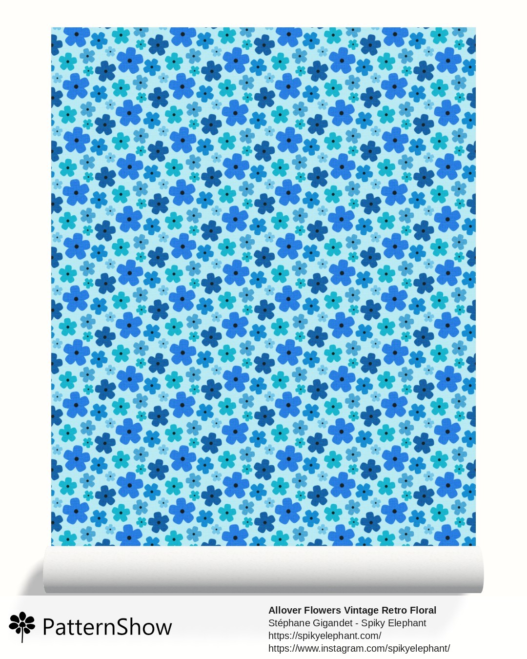 Allover Flowers Vintage Retro Floral wallpaper - Coastal Sea Blue Turquoise